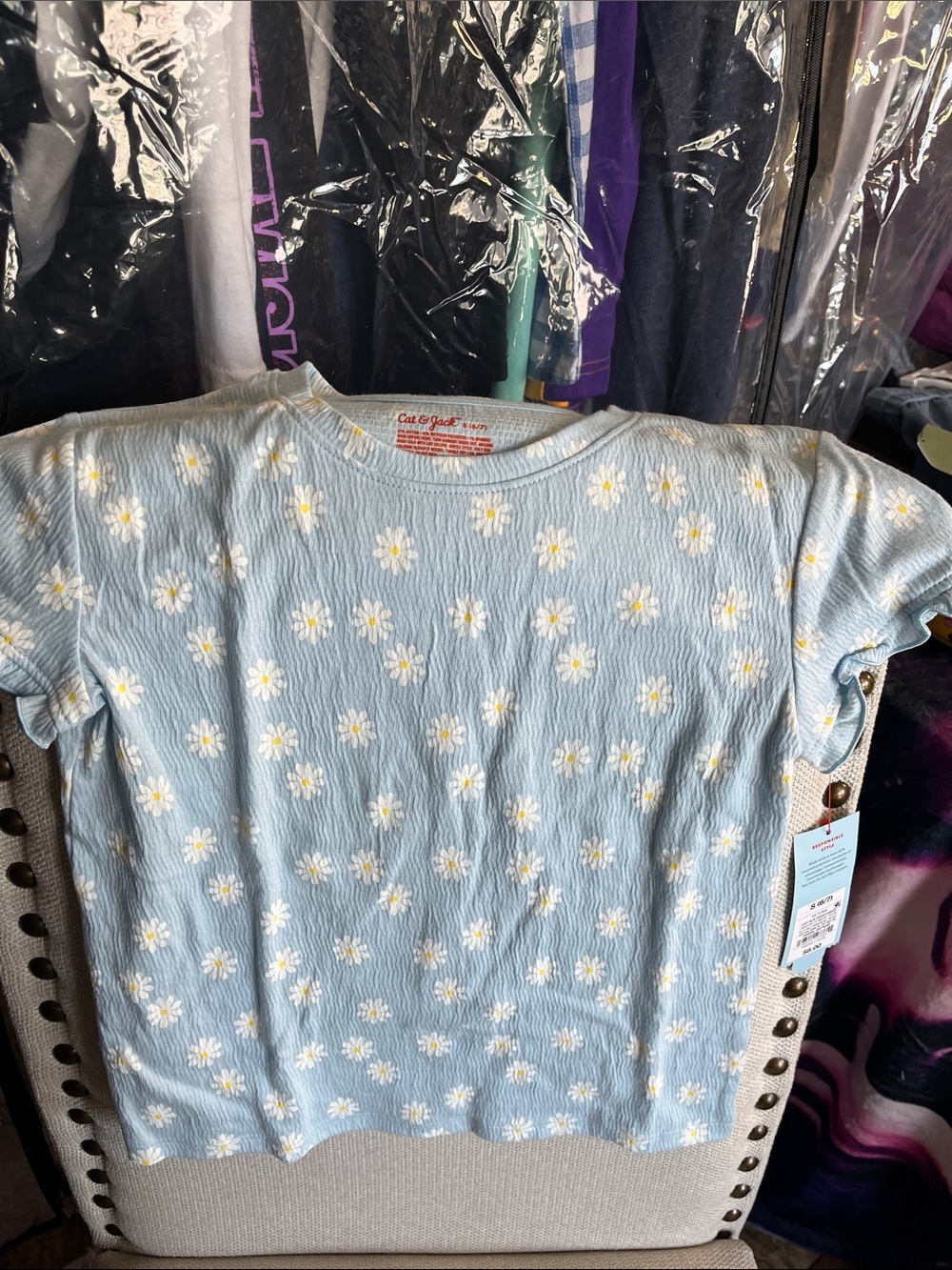 Cat & Jack Light Blue Daisy Print Short Sleeve Top